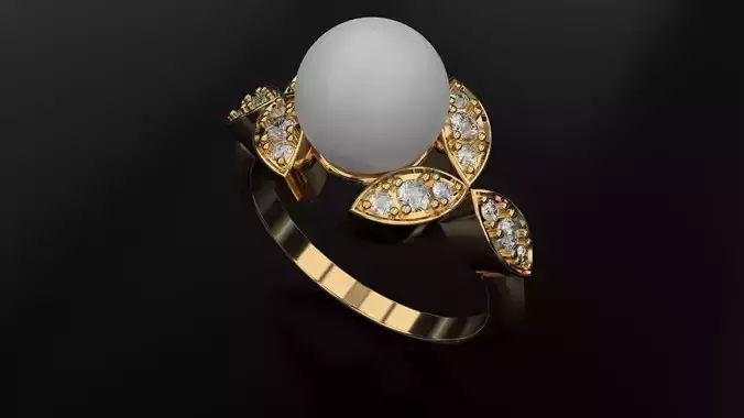 Pearl and diamonds ring