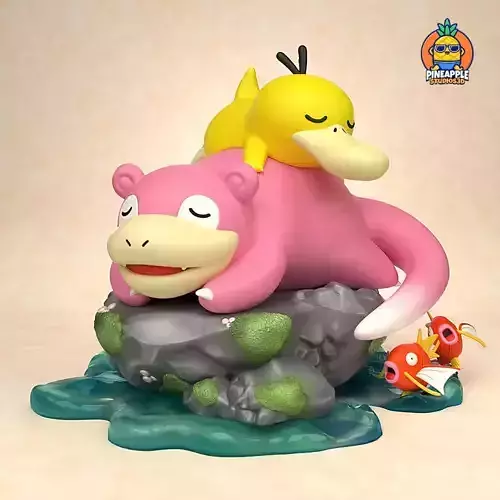 Slowpoke and Psyduck diorama 3D print model