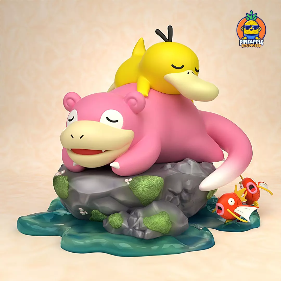 Slowpoke and Psyduck diorama 3D print model_0