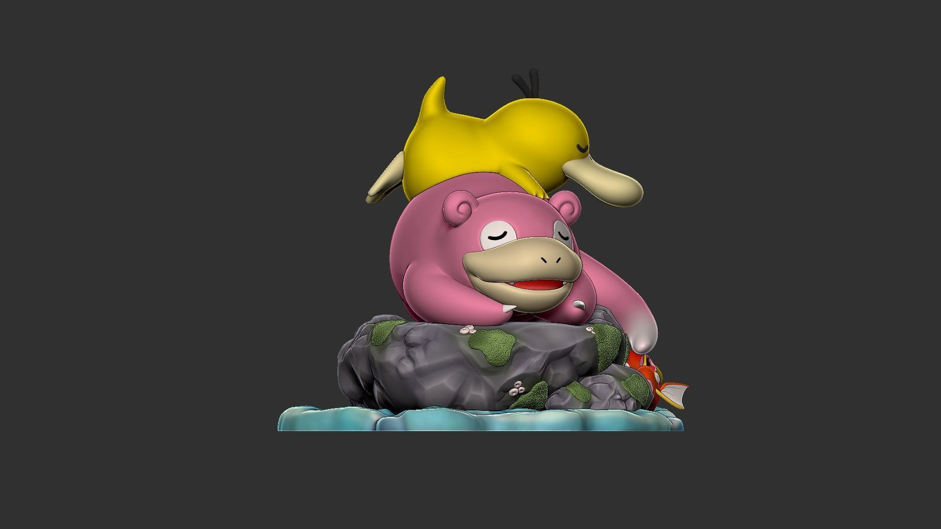 Slowpoke and Psyduck diorama 3D print model_7