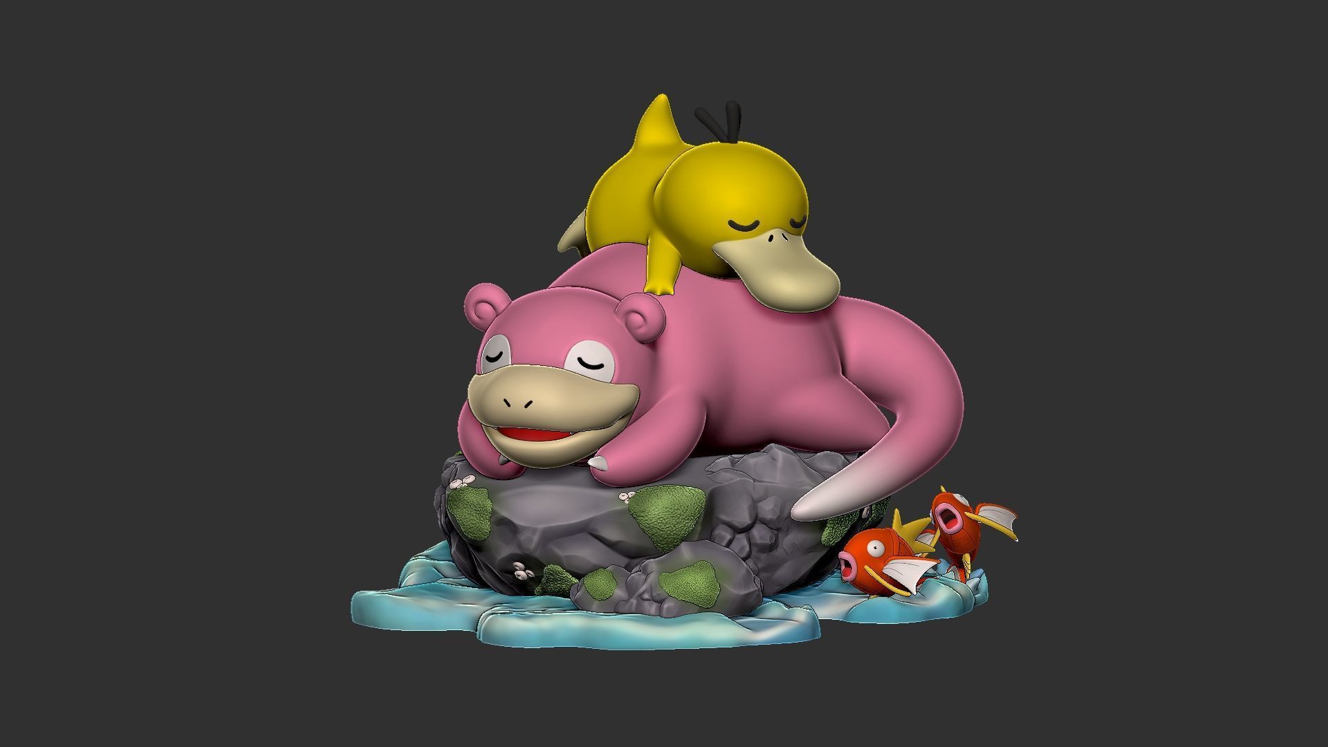 Slowpoke and Psyduck diorama 3D print model_1