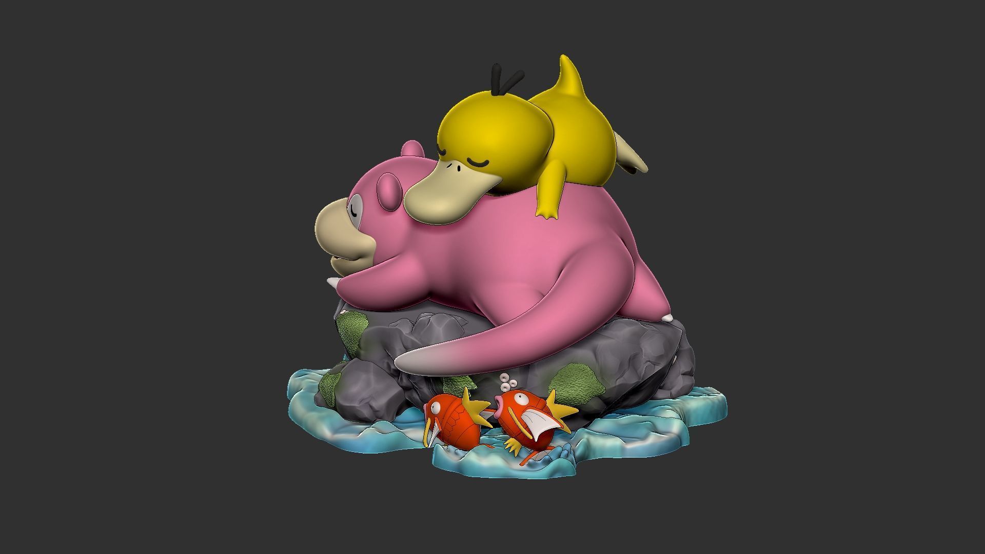 Slowpoke and Psyduck diorama 3D print model_3