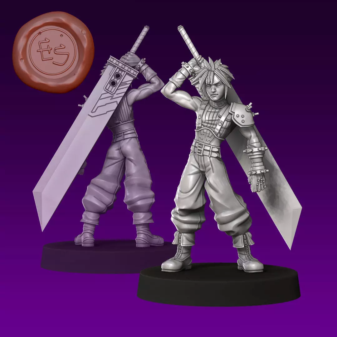 Cloud Strife Neutral Pose - FFVII - 32mm Scaled Miniature 3D print model