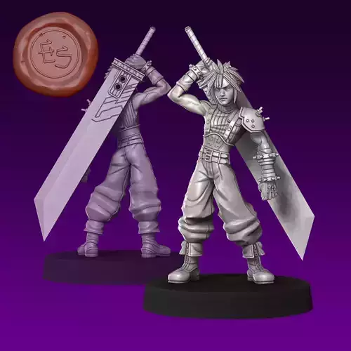 Cloud Strife Neutral Pose - FFVII - 32mm Scaled Miniature