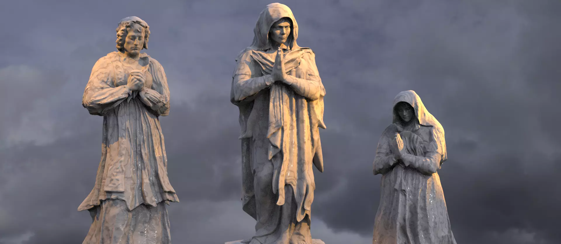 Renaissance Mary prayer statues  3D model_0