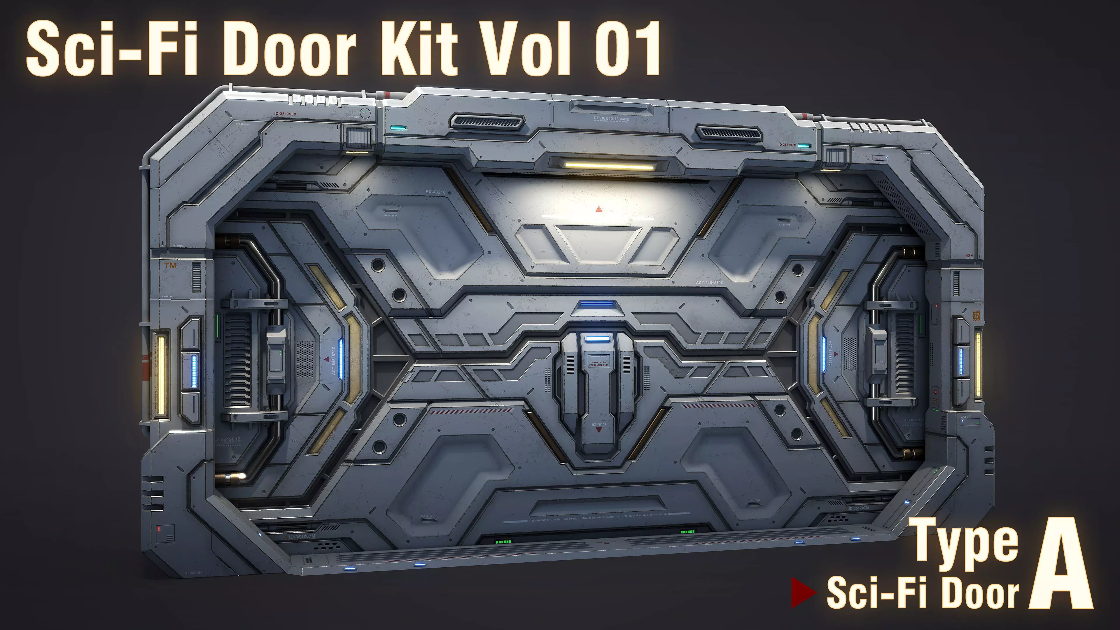 Sci-Fi Door Kit Vol 01-Type A-PBR Low-poly 3D model_0