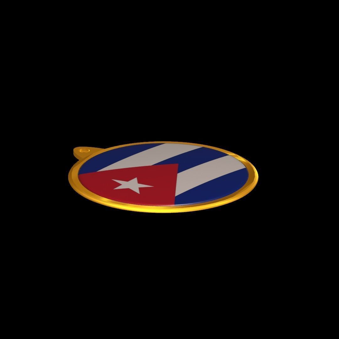 Cuba Flag Golden Medal Badge 3D model_17