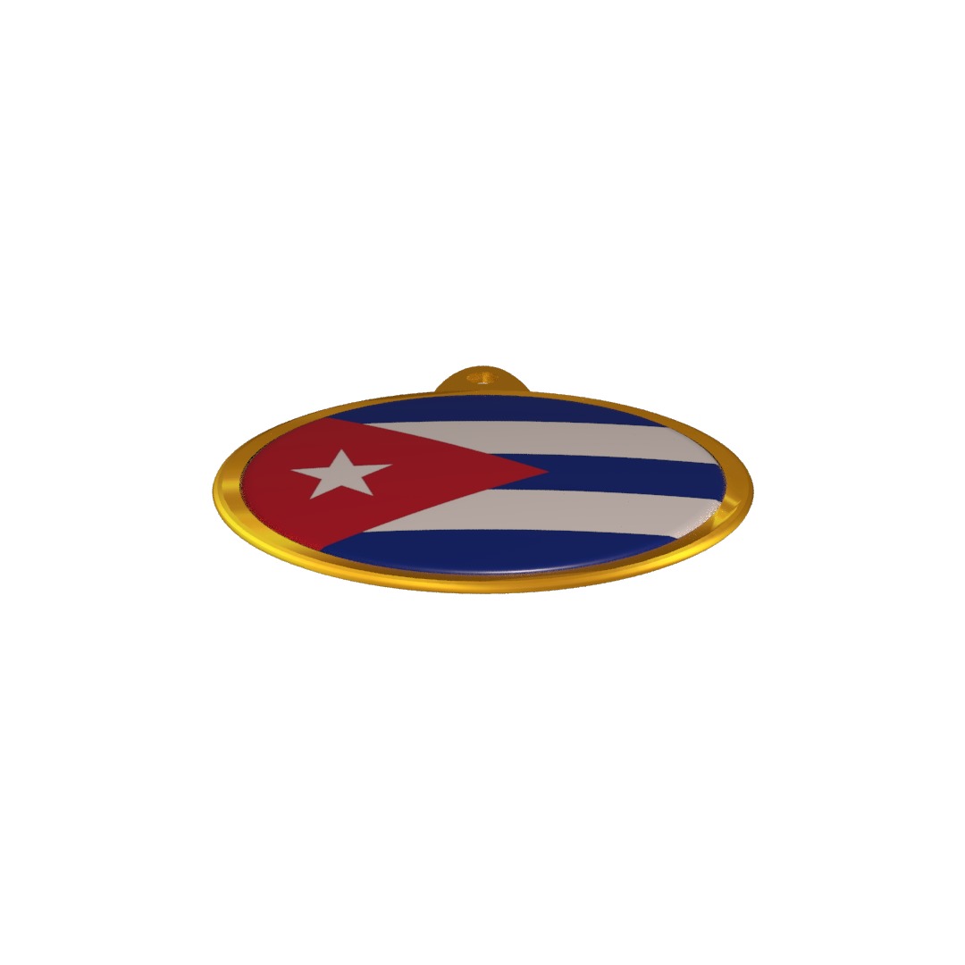 Cuba Flag Golden Medal Badge 3D model_6