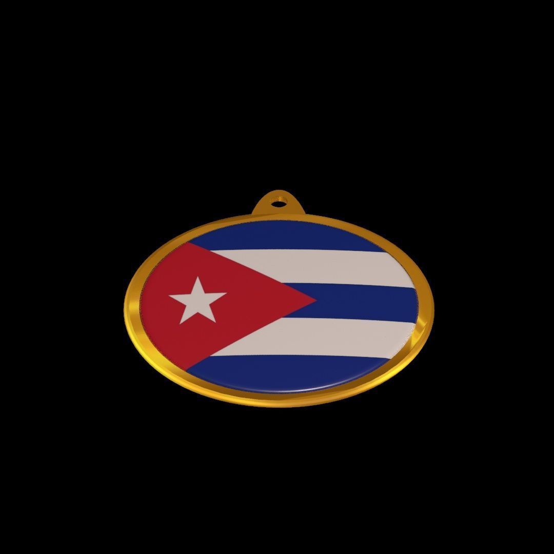 Cuba Flag Golden Medal Badge 3D model_15