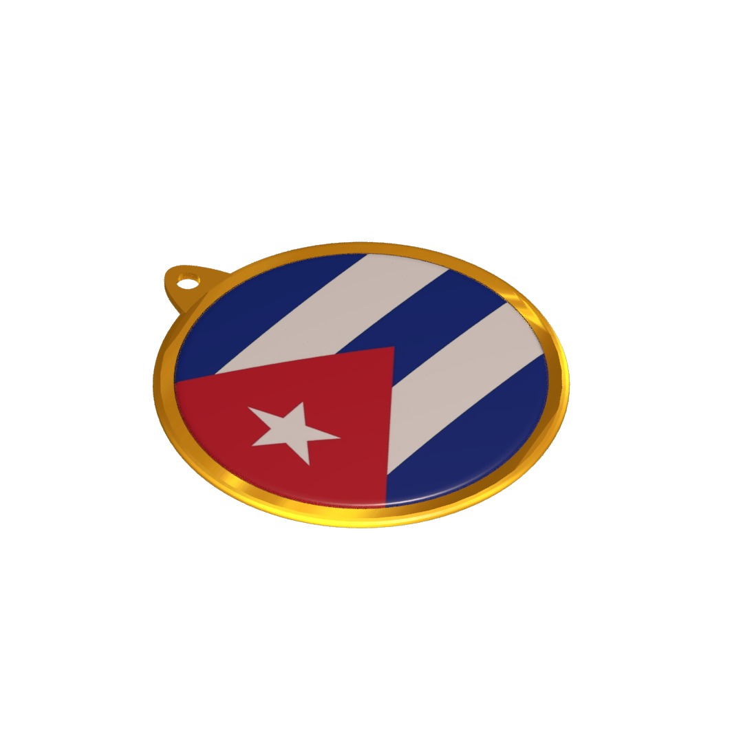 Cuba Flag Golden Medal Badge 3D model_3
