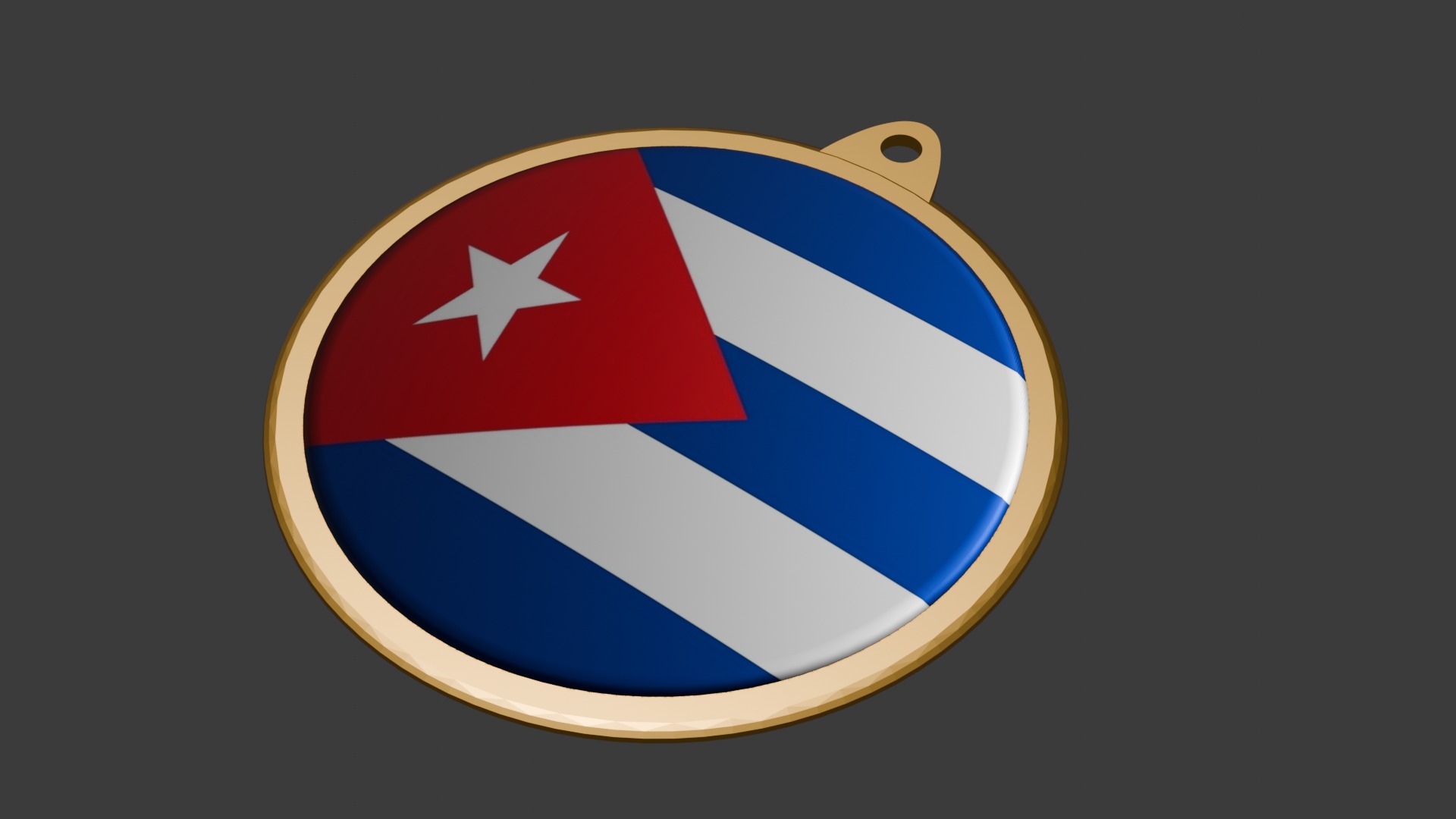 Cuba Flag Golden Medal Badge 3D model_21