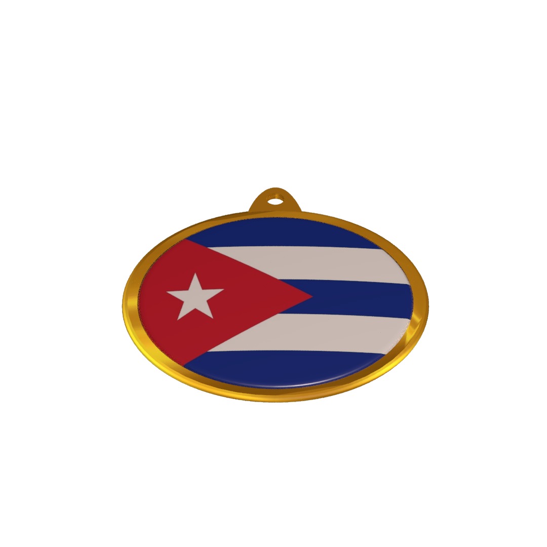 Cuba Flag Golden Medal Badge 3D model_4