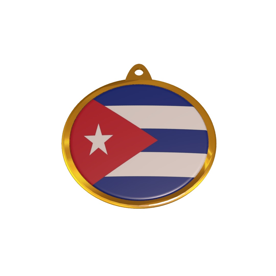 Cuba Flag Golden Medal Badge 3D model_1