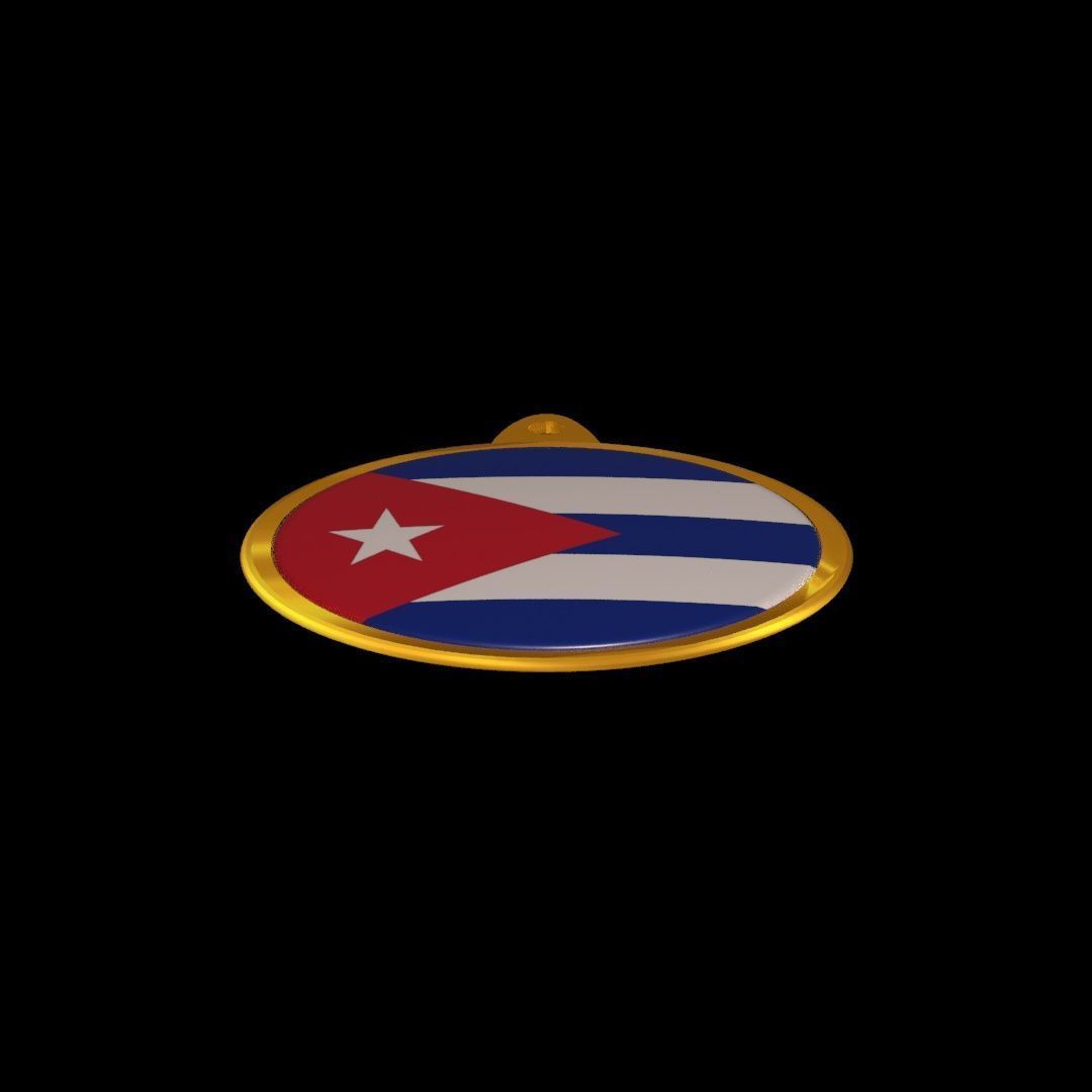Cuba Flag Golden Medal Badge 3D model_14