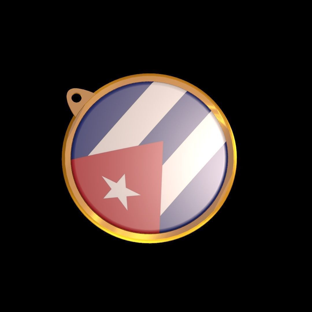 Cuba Flag Golden Medal Badge 3D model_19