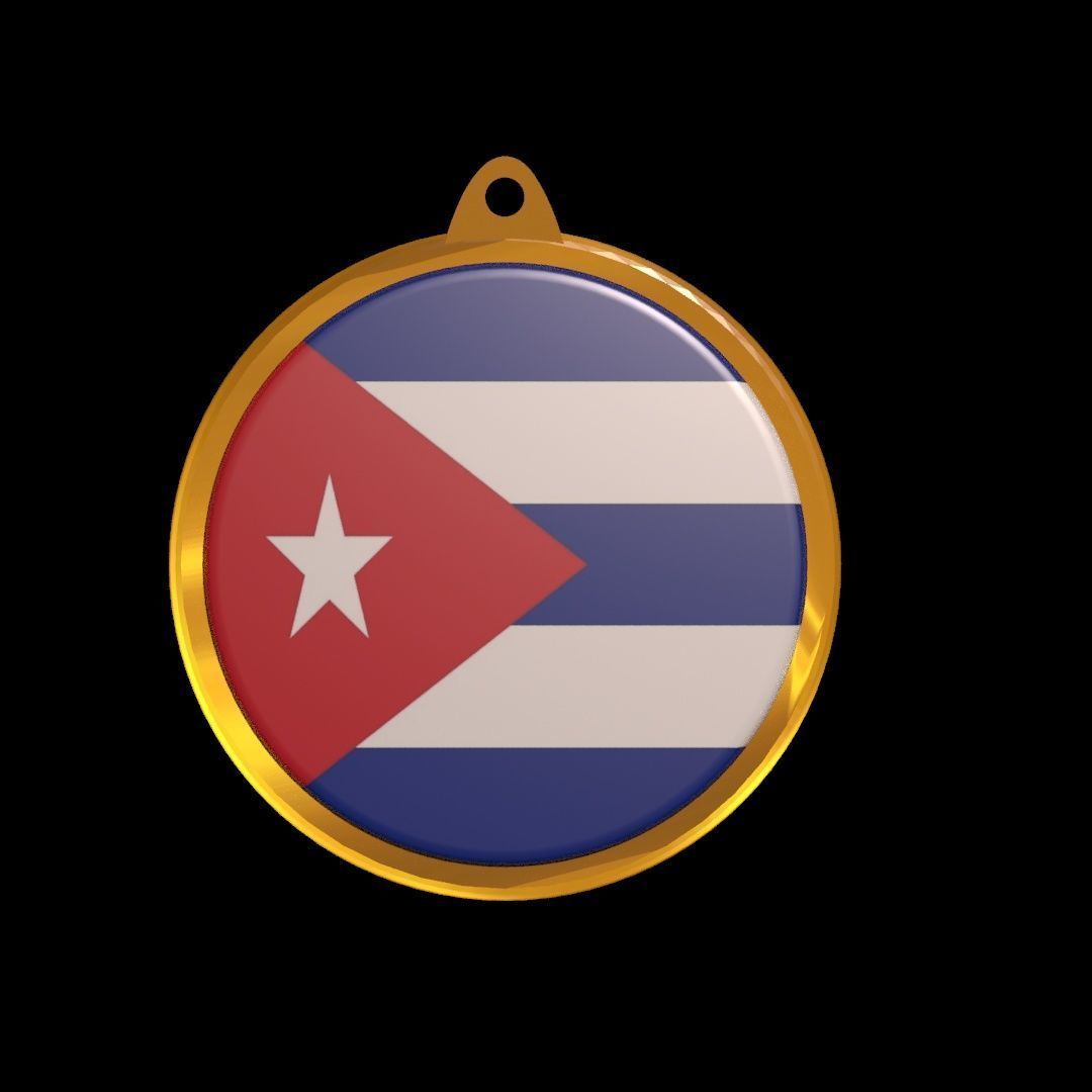 Cuba Flag Golden Medal Badge 3D model_10
