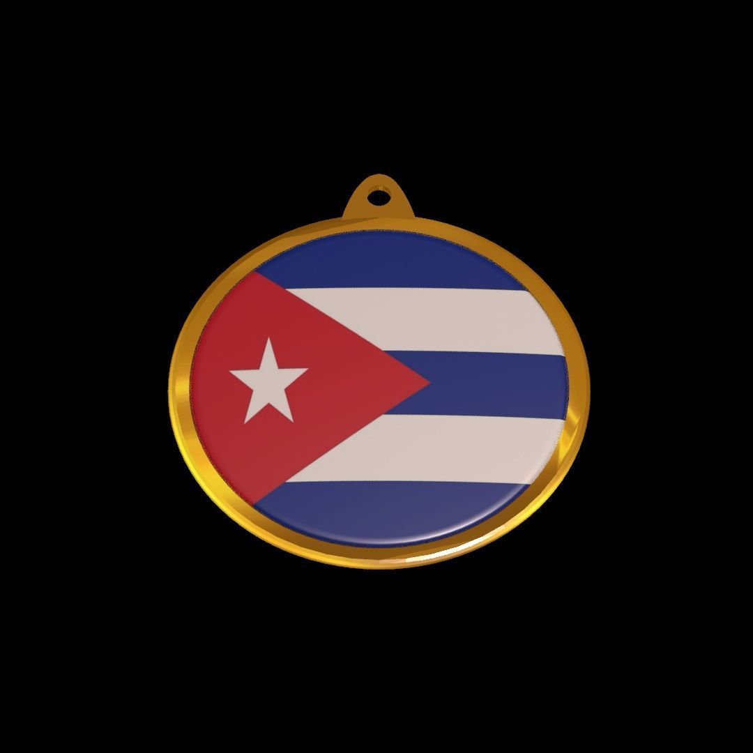 Cuba Flag Golden Medal Badge 3D model_12