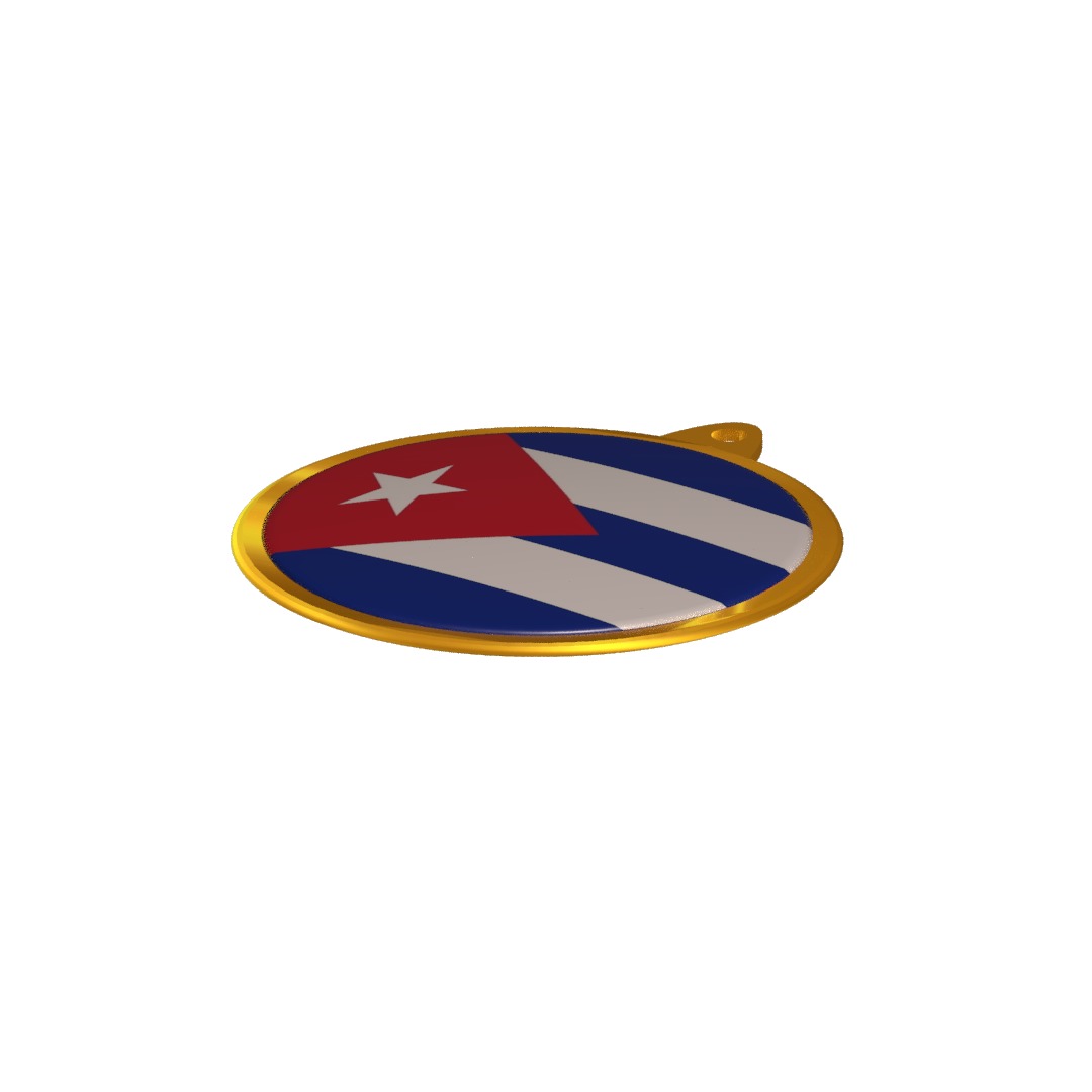 Cuba Flag Golden Medal Badge 3D model_7