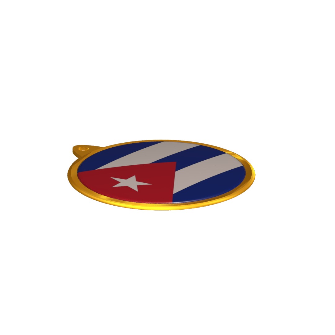 Cuba Flag Golden Medal Badge 3D model_8