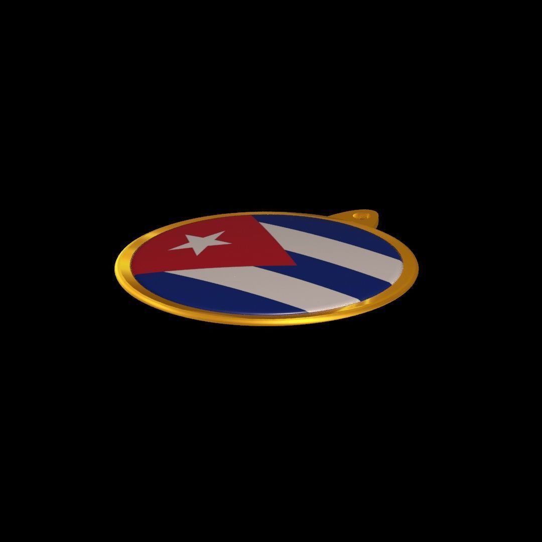 Cuba Flag Golden Medal Badge 3D model_16