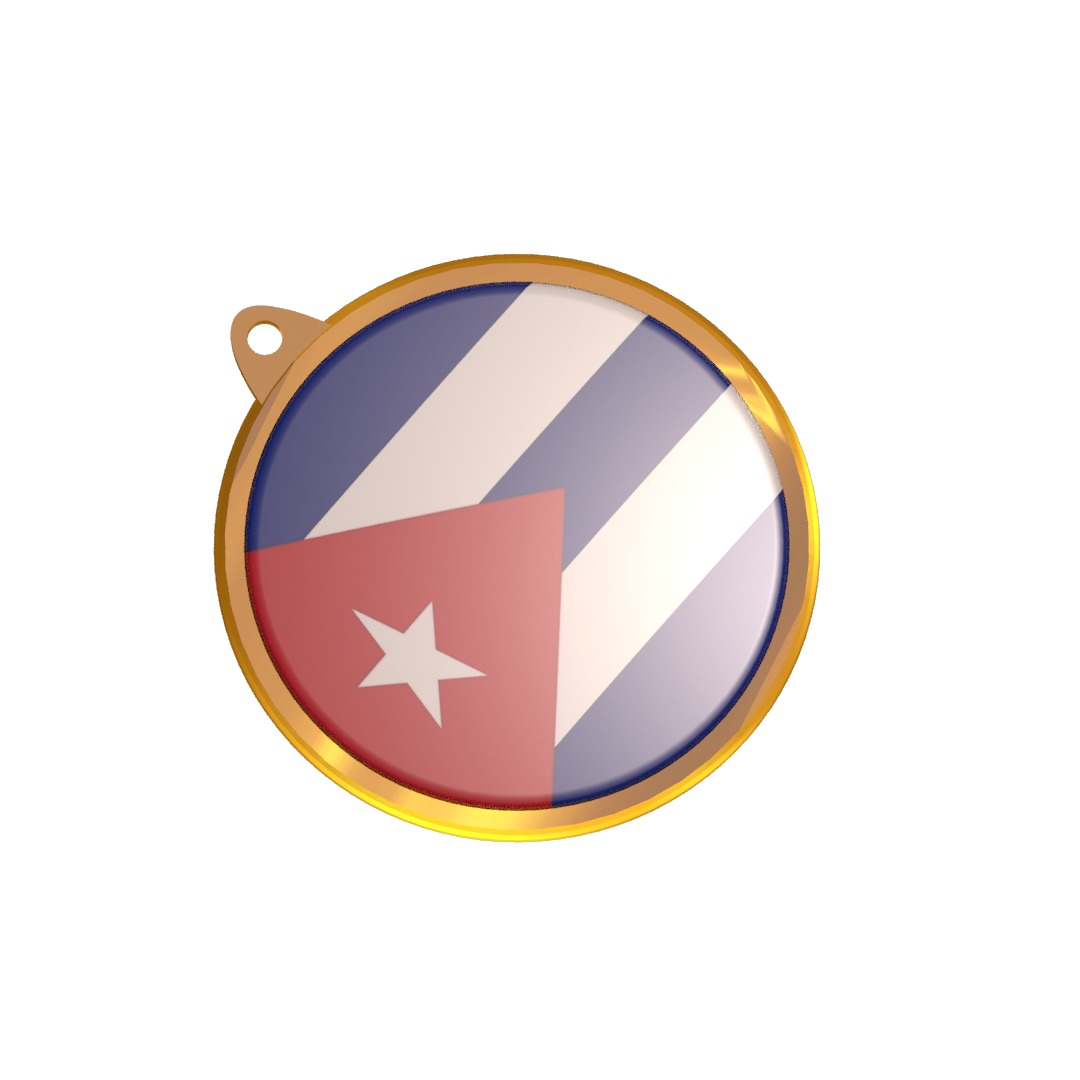 Cuba Flag Golden Medal Badge 3D model_2