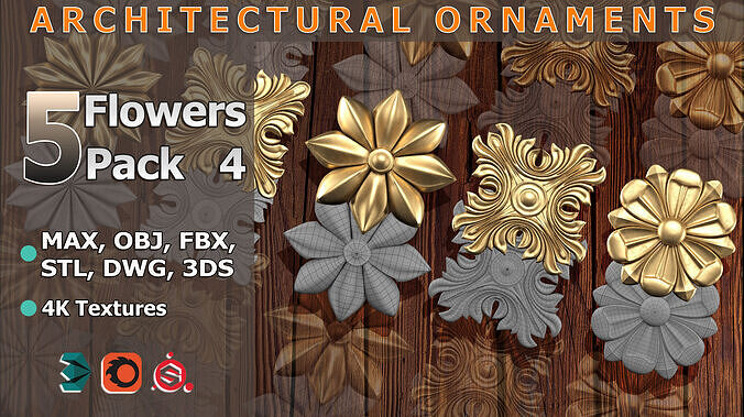 5 Flowers Ornamental Pack 4 3D model