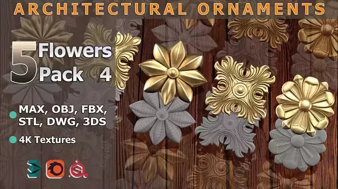 5 Flowers Ornamental Pack 4 3D model