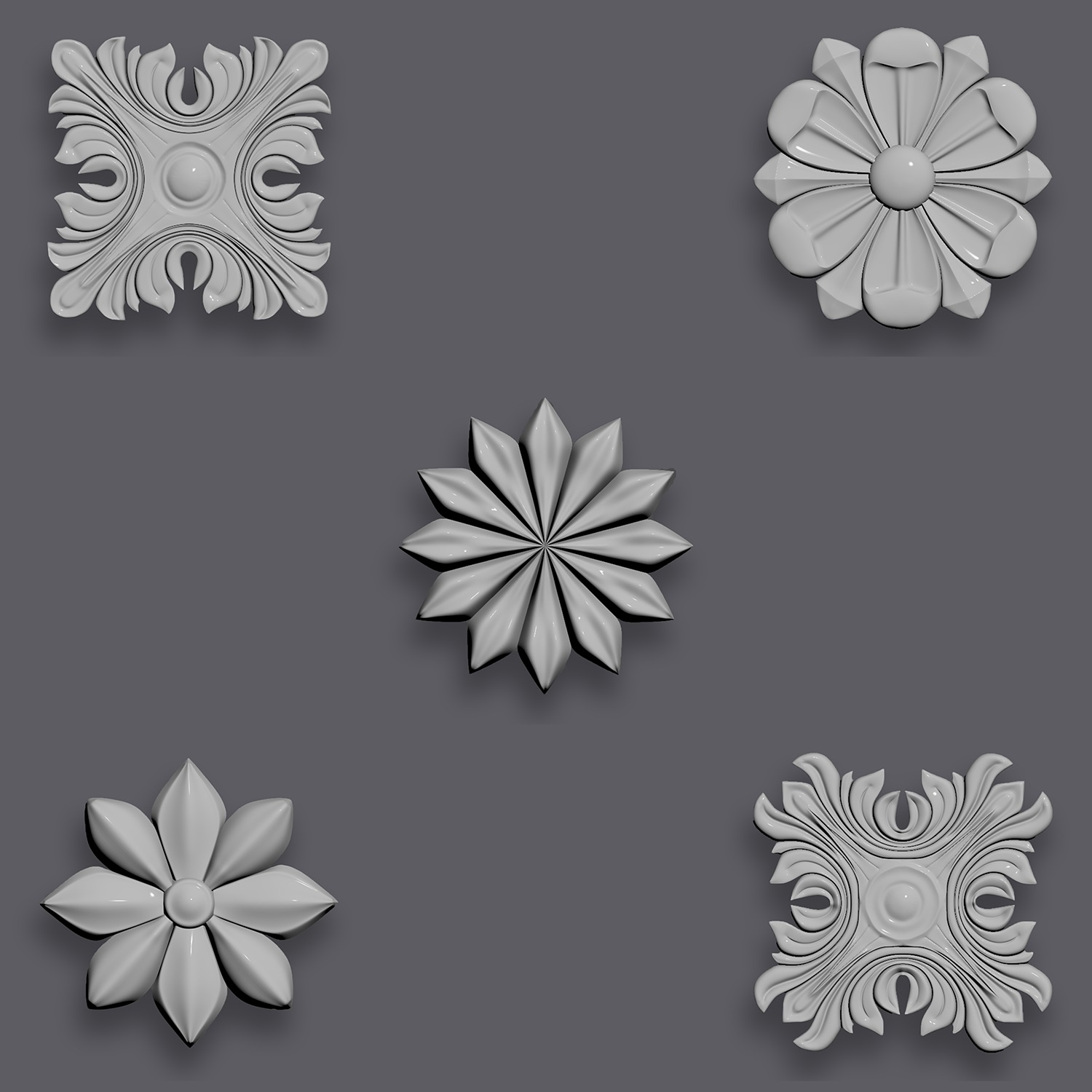 5 Flowers Ornamental Pack 4 3D model_12