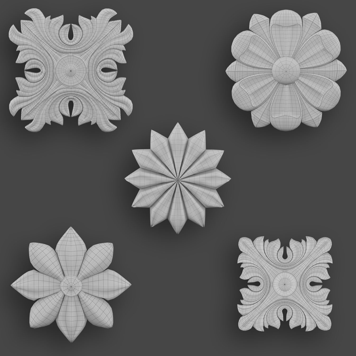 5 Flowers Ornamental Pack 4 3D model_24