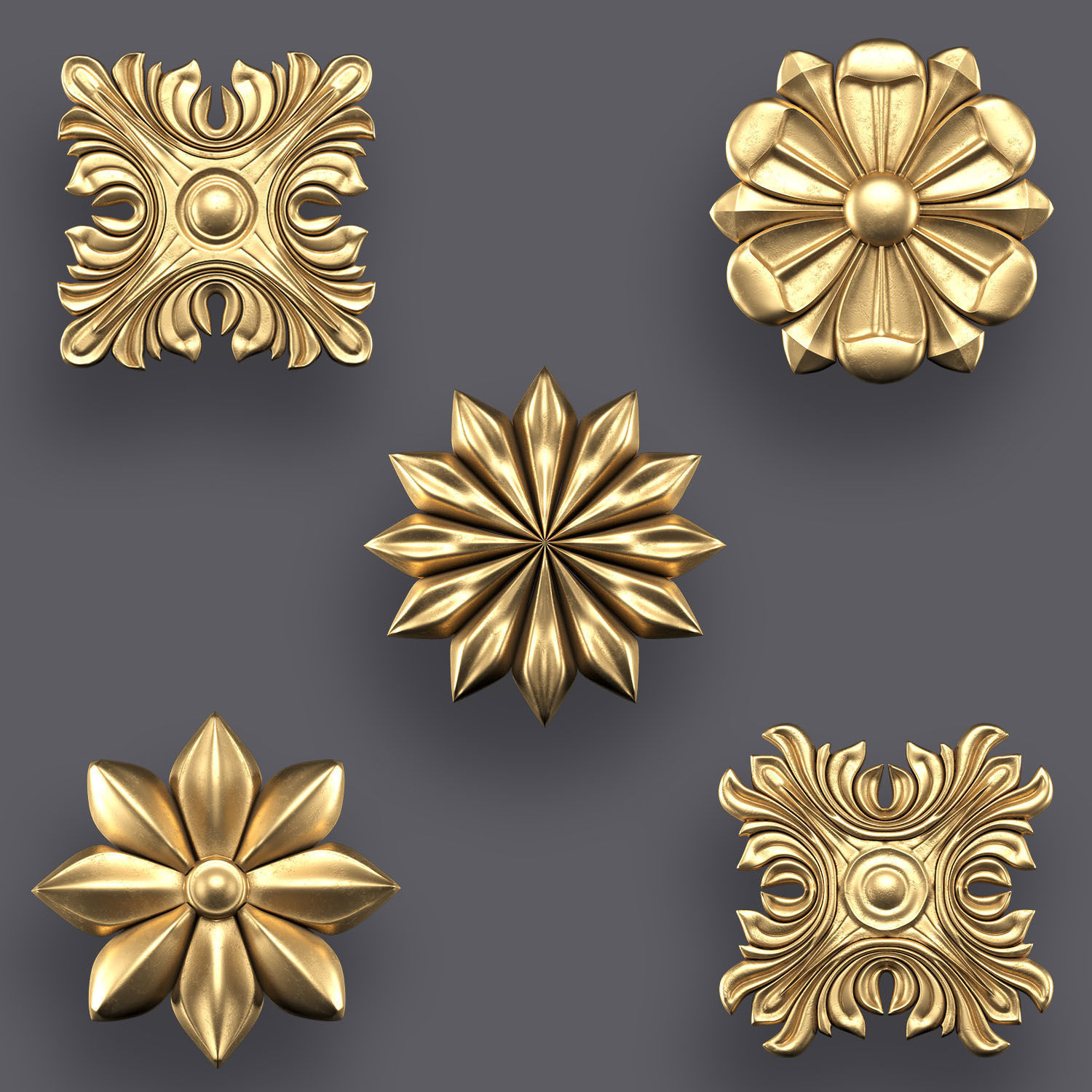 5 Flowers Ornamental Pack 4 3D model_6