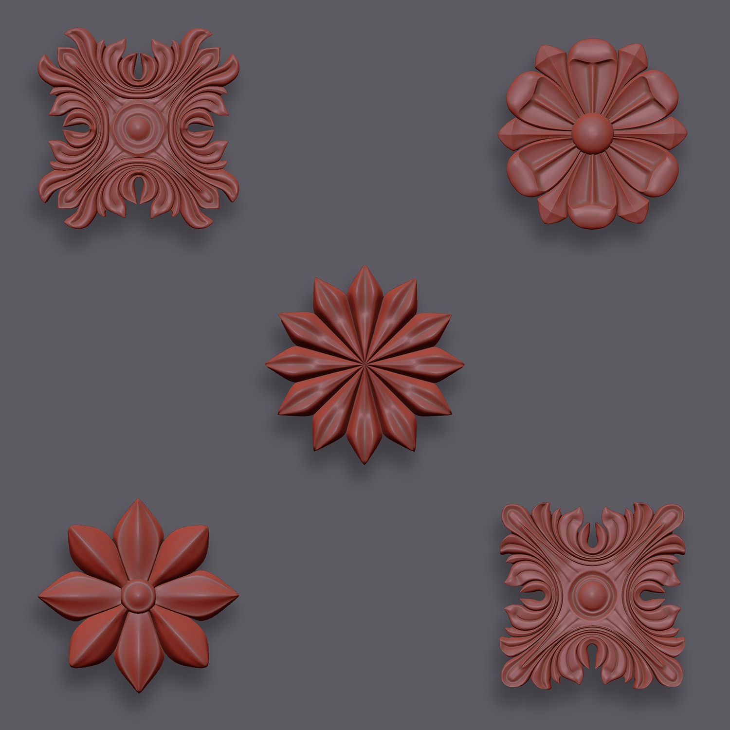 5 Flowers Ornamental Pack 4 3D model_18