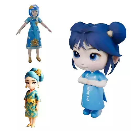 Chinese Traditional Dress Girl Collection 3D print model