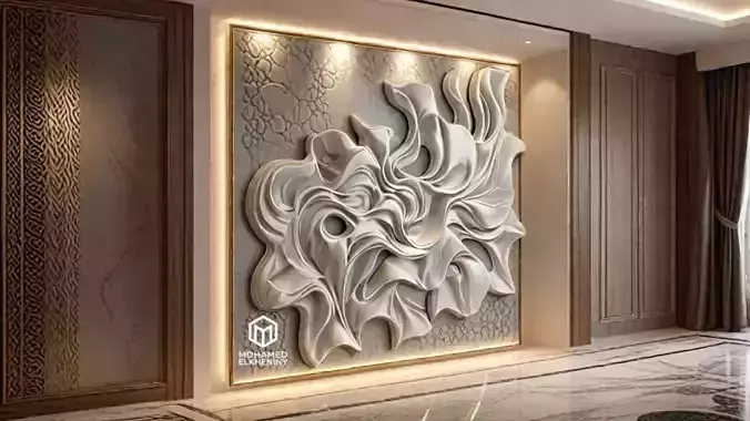 modern panel wall decor set wall relief mural CNC 91 3D model
