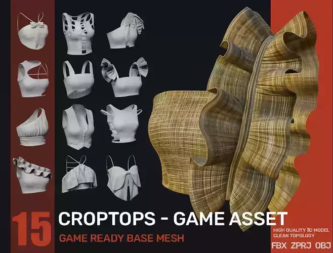 15 Crop Top Collection 3D Model Low-poly 3D model