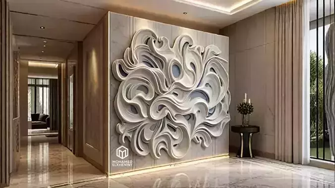 modern panel wall decor set wall relief mural CNC 92 3D model