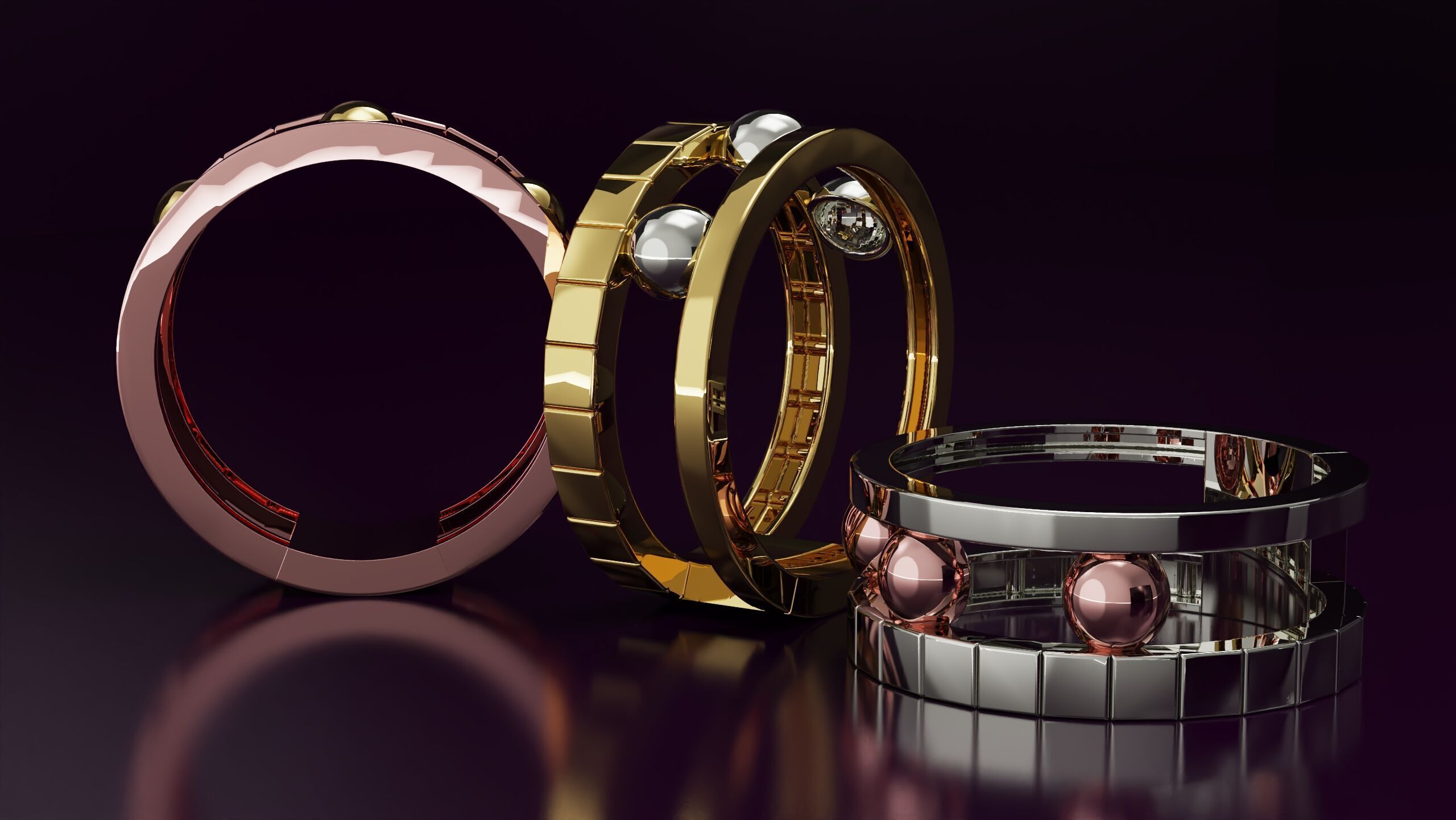 bead and cube Ring N02 Free 3D print model_3