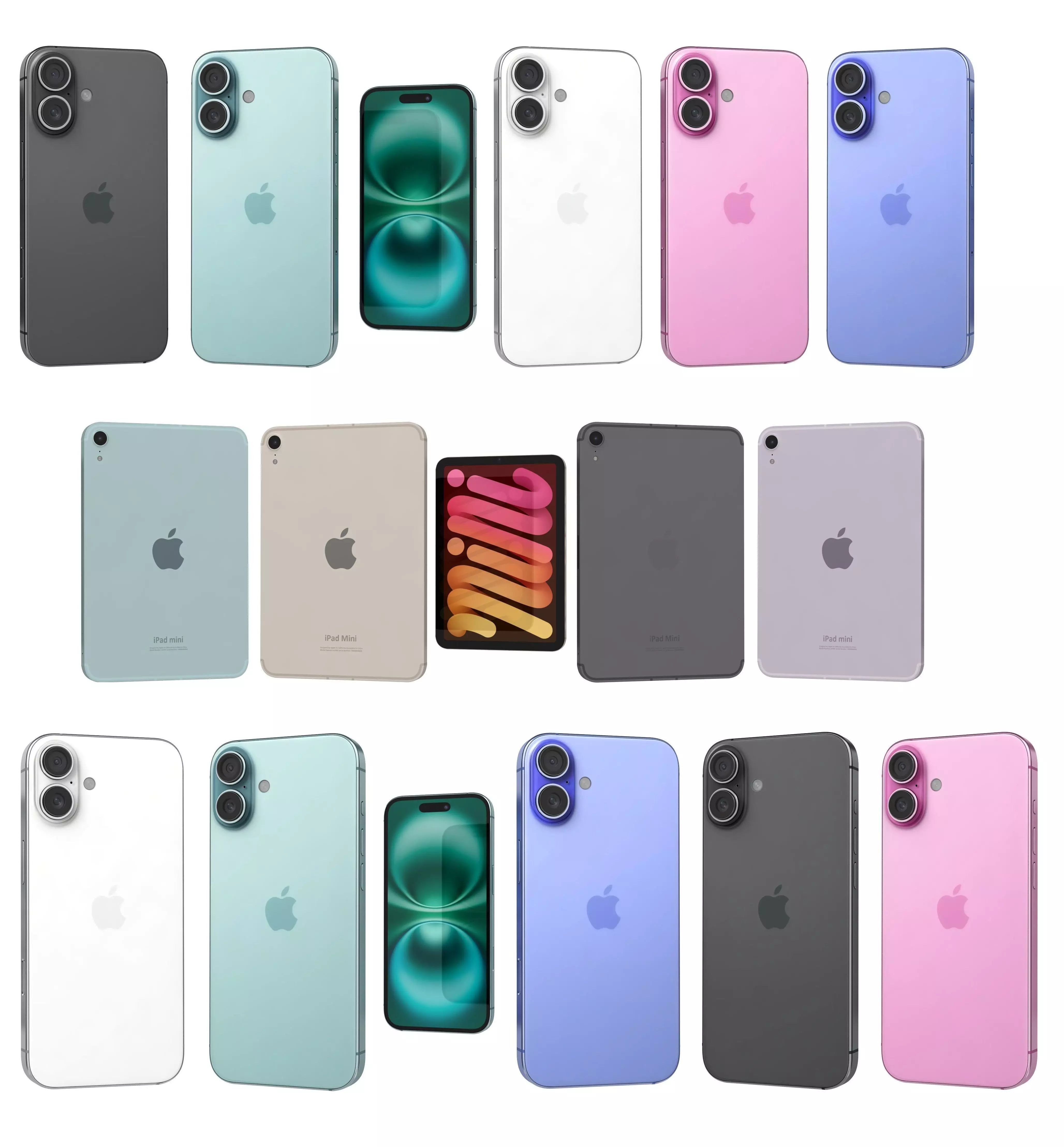 Apple iPhone 16 16 Plus and ipad Mini 2024 3D Model Collection_0