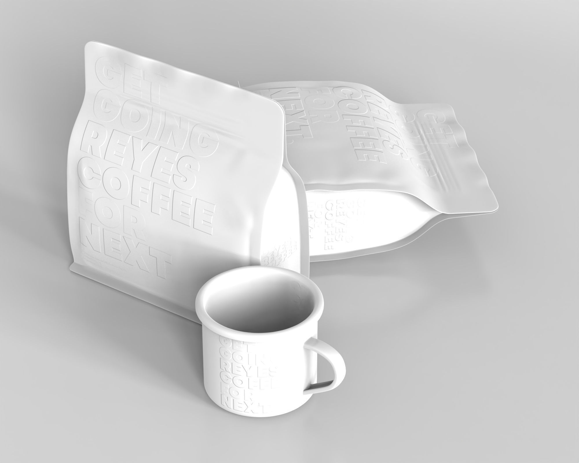 Coffee soft bag and mug 3d model 3D model_2