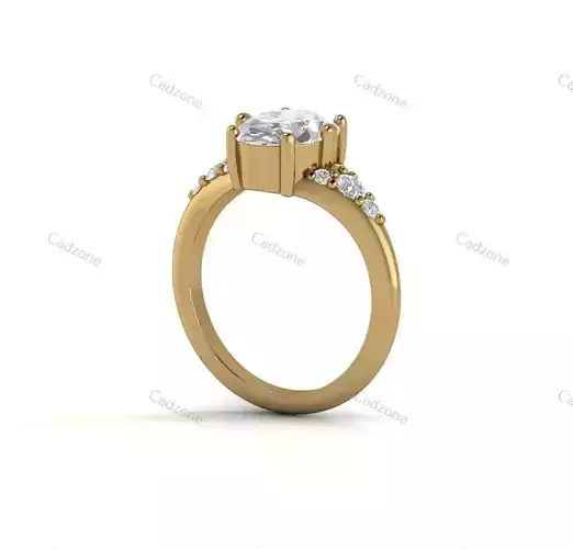 Vintage-Inspired Oval Diamond Ring with Side Stones - 3D Model