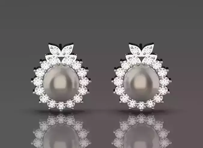 Luxury pearl and diamond STL earrings model pe0012 3D print model