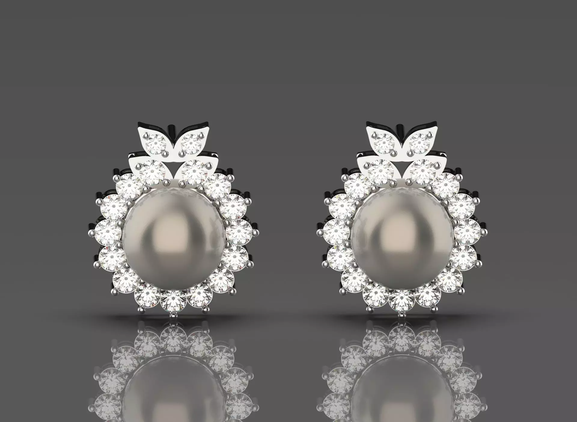 Luxury pearl and diamond STL earrings model pe0012 3D print model