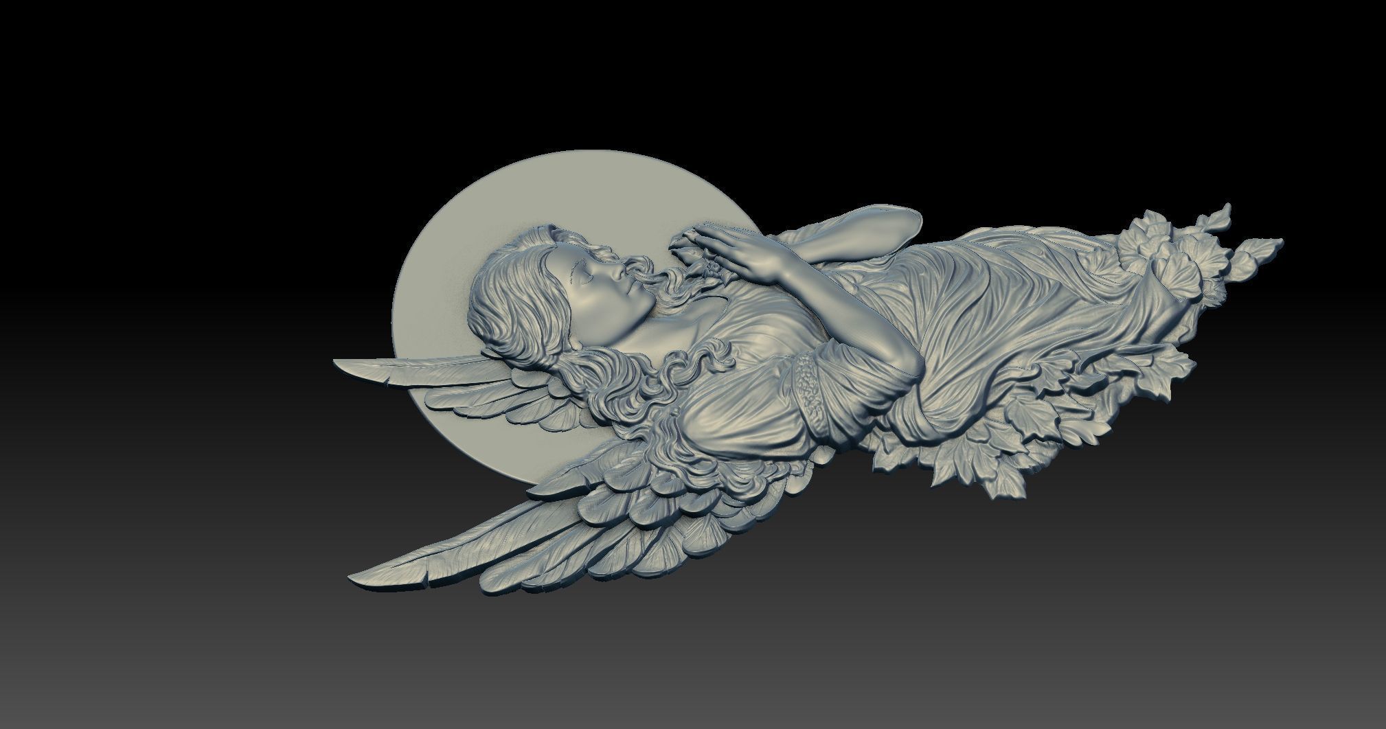 Praying Angel Bas-Relief  3D print model_6