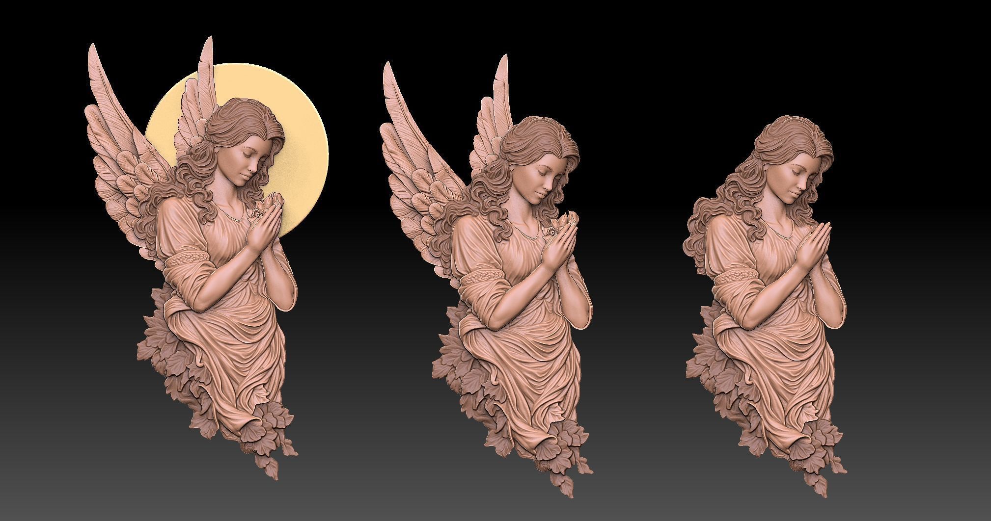 Praying Angel Bas-Relief  3D print model_4