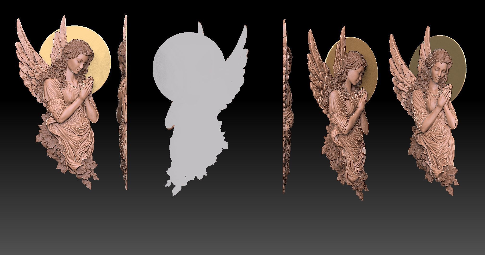 Praying Angel Bas-Relief  3D print model_3