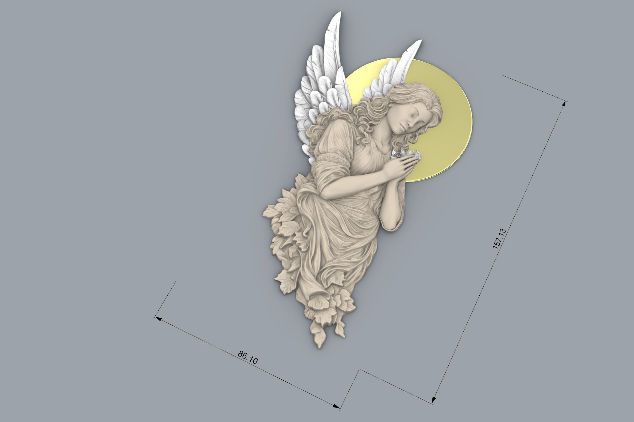 Praying Angel Bas-Relief  3D print model_8