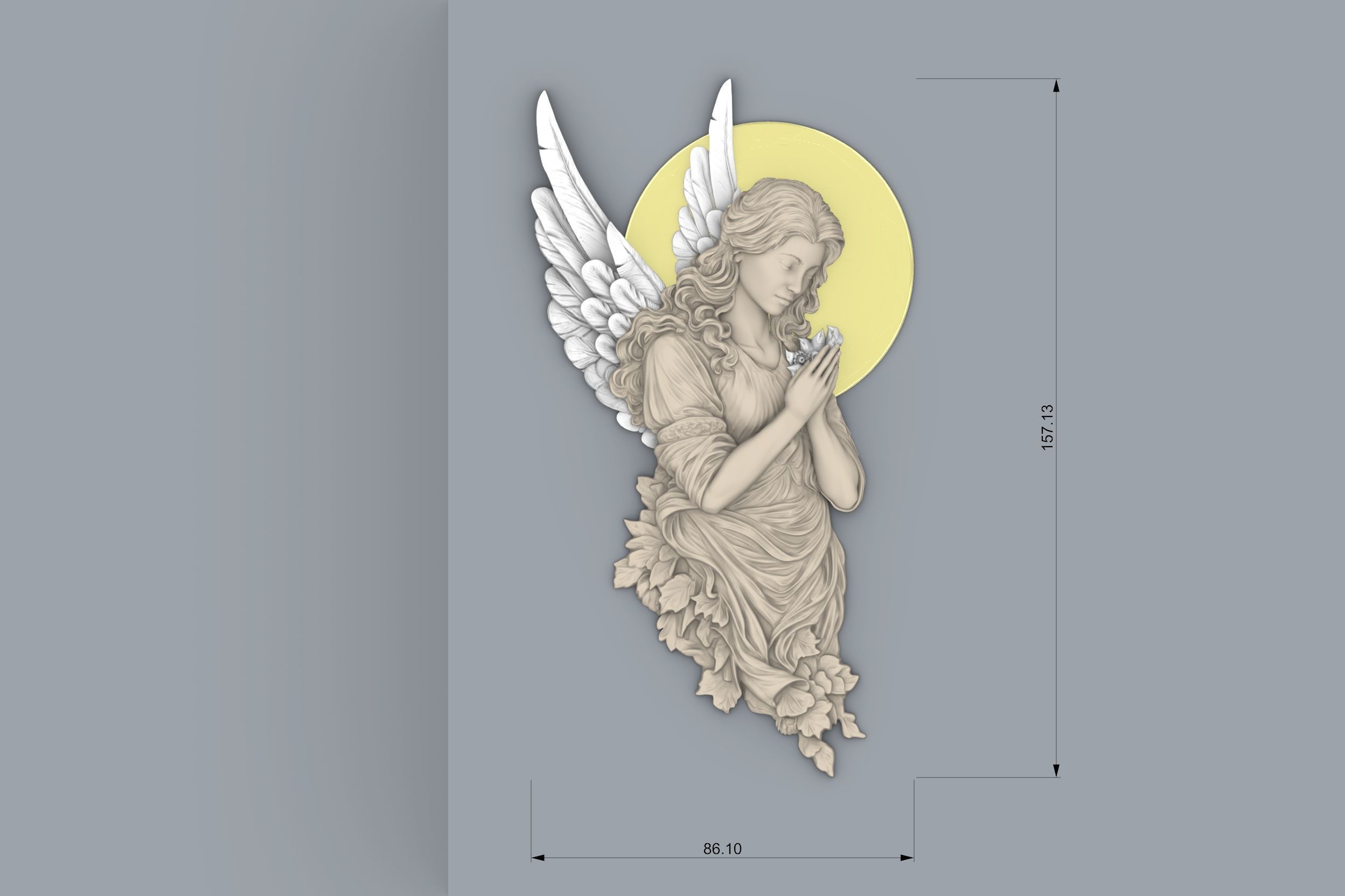 Praying Angel Bas-Relief  3D print model_9