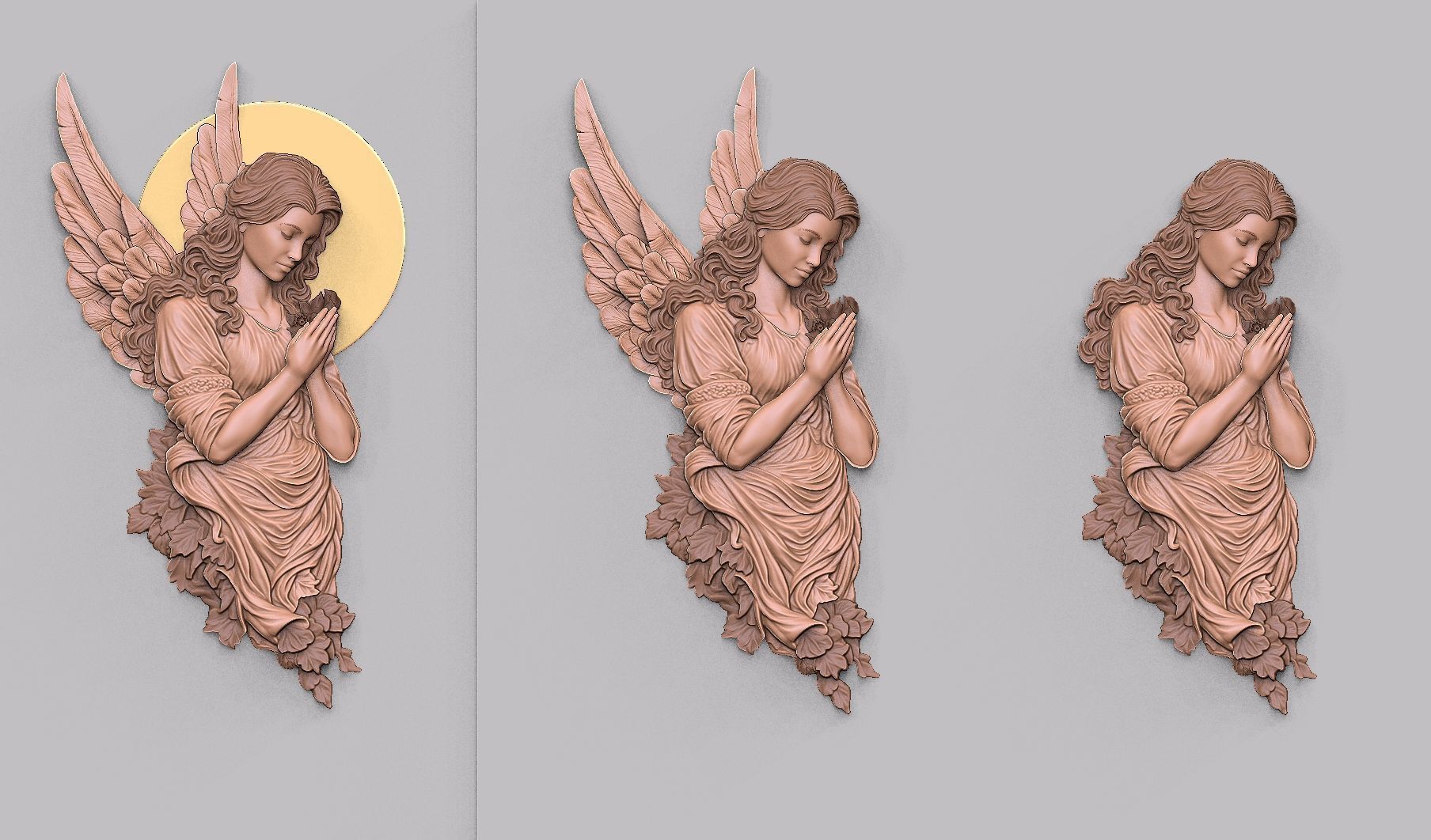 Praying Angel Bas-Relief  3D print model_2