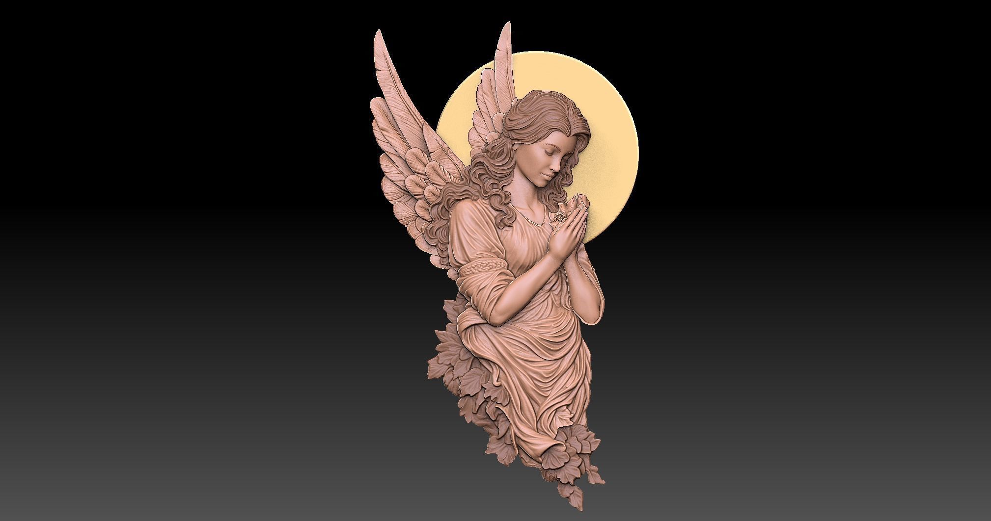 Praying Angel Bas-Relief  3D print model_1