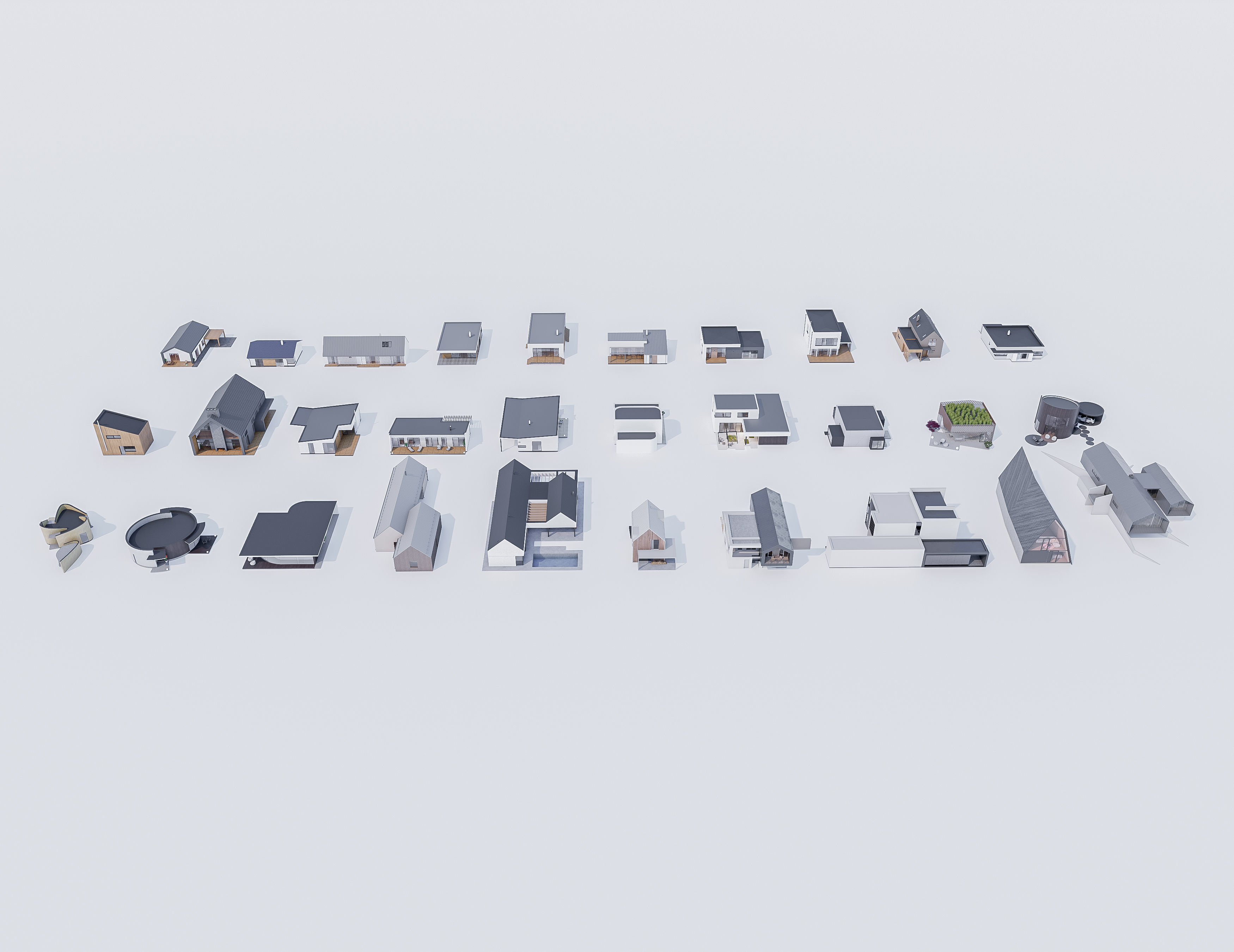 House Pack of 30 - created with Revit Family  Low-poly 3D model_1