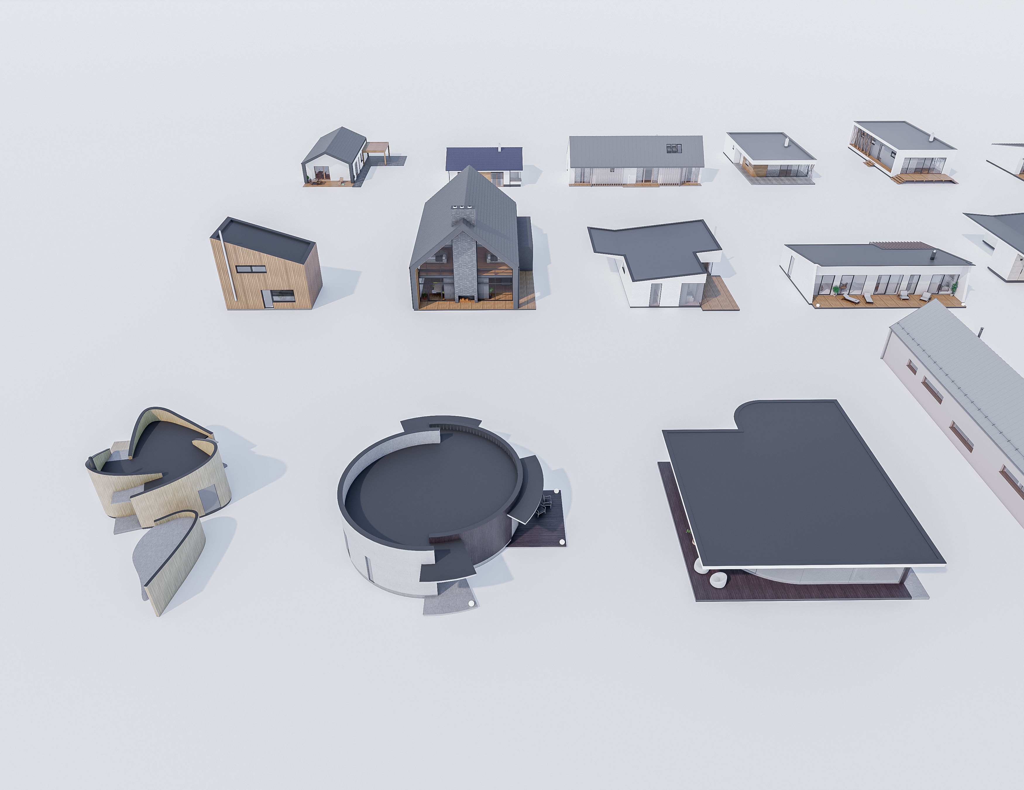 House Pack of 30 - created with Revit Family  Low-poly 3D model_9